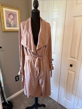 Thread & Supply Dusty Rose Open-Front Waterfall Trench Coat